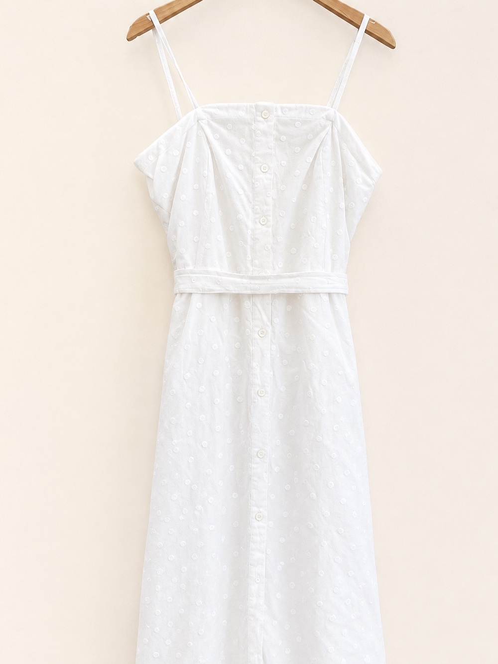 Banana Republic White Swiss Dot Tie Waist Midi Dress Size 14